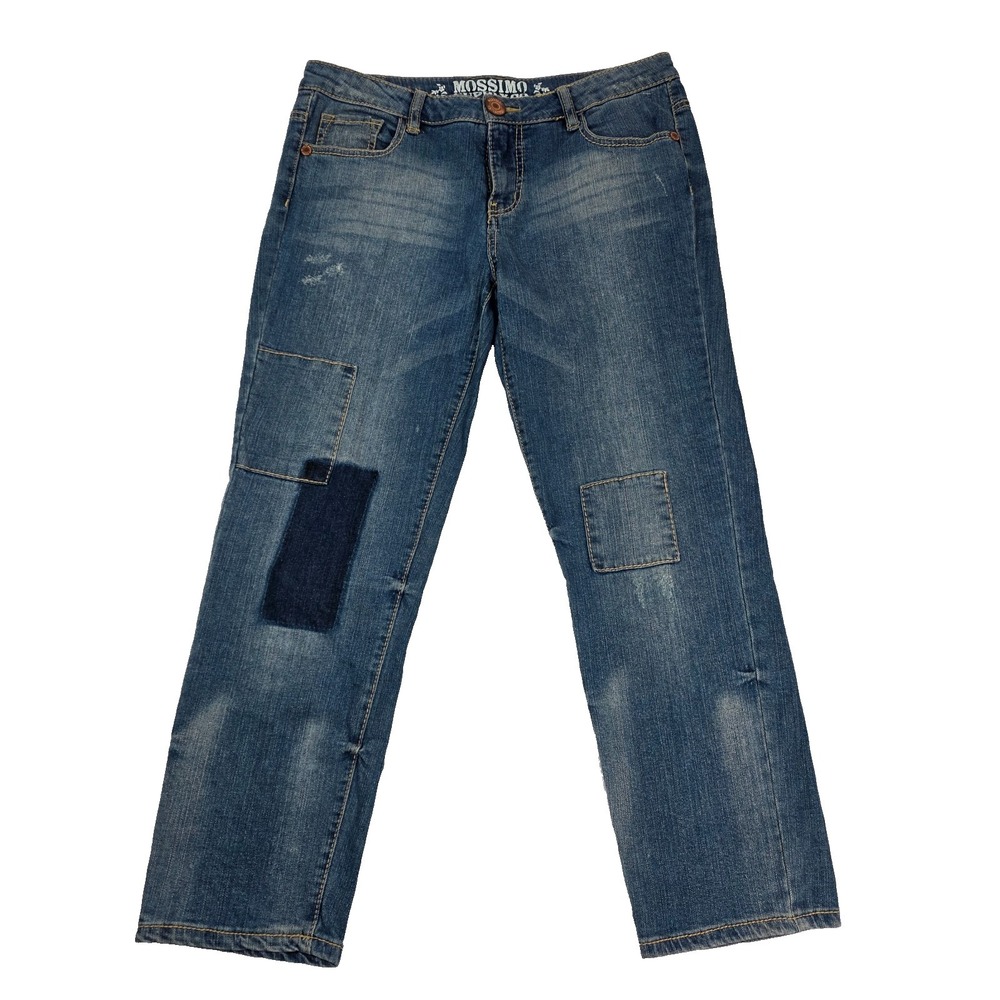 Mossimo Supply Co. Denim Distressed Patched Boyfiend Jeans - Size 9 - Picture 1 of 8
